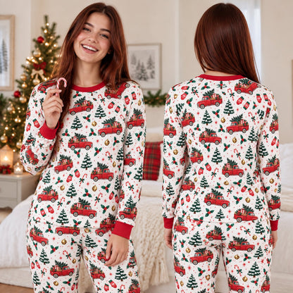 Detail view of holiday matching family pajamas top