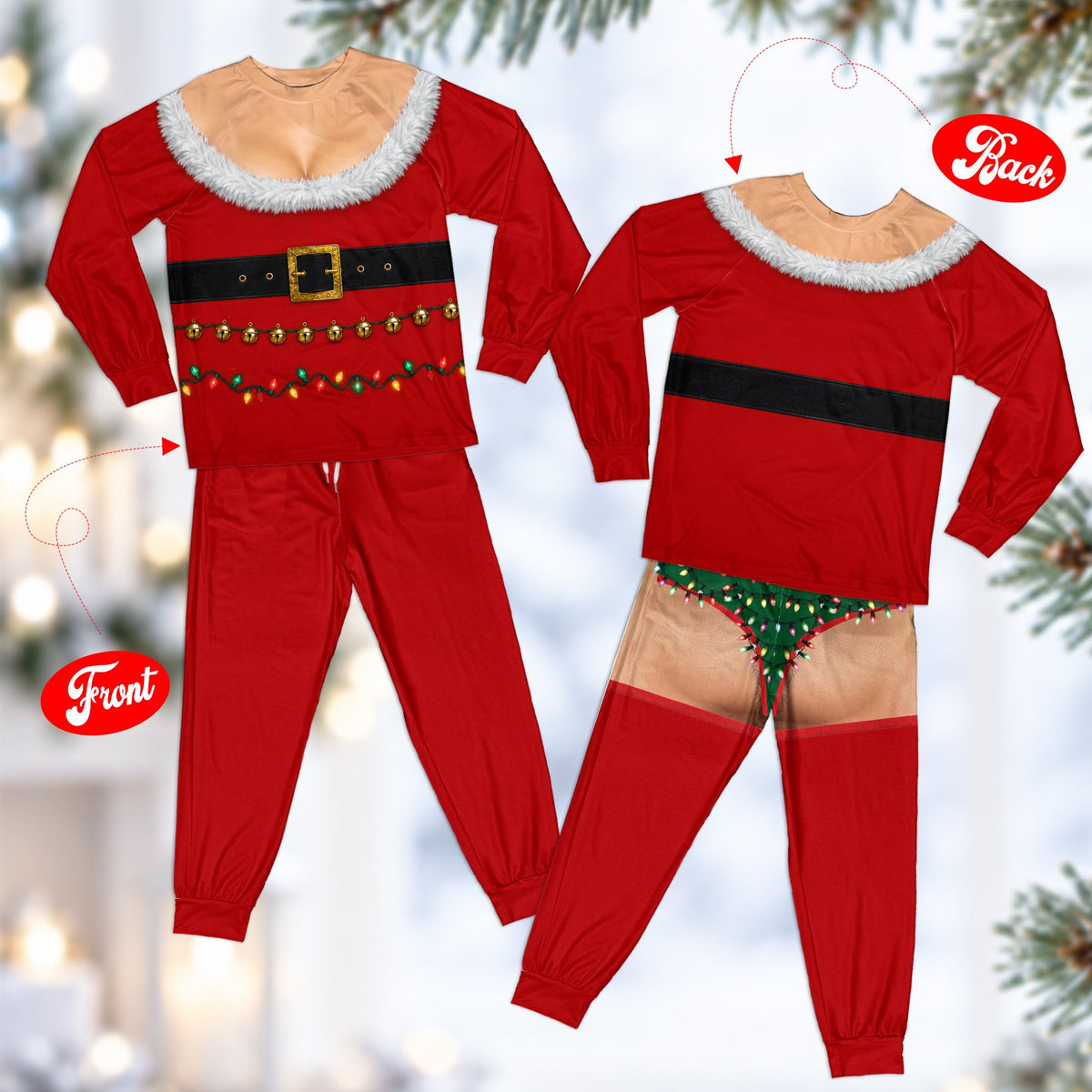 Additional front view of the red sexy Santa matching family pajama set