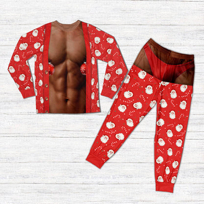 Front view of the matching pajama pants with printed red briefs
