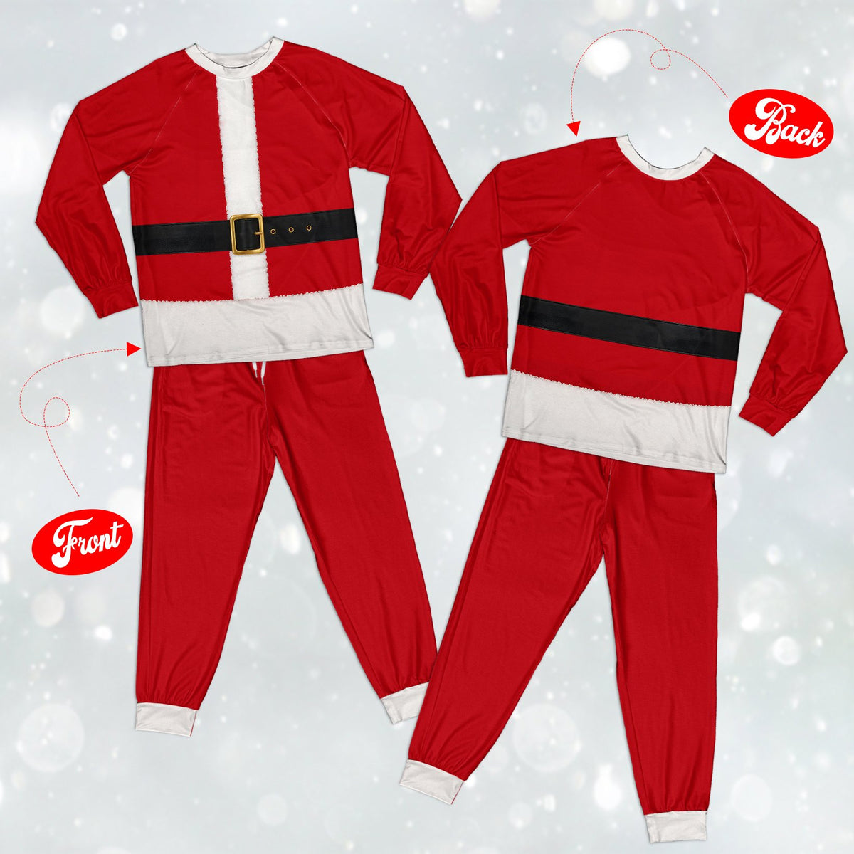 Front view of the red Santa Claus suit christmas pajama set