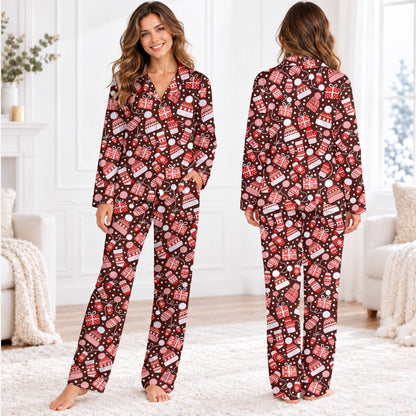 Main view of the red winter holiday christmas pajama set