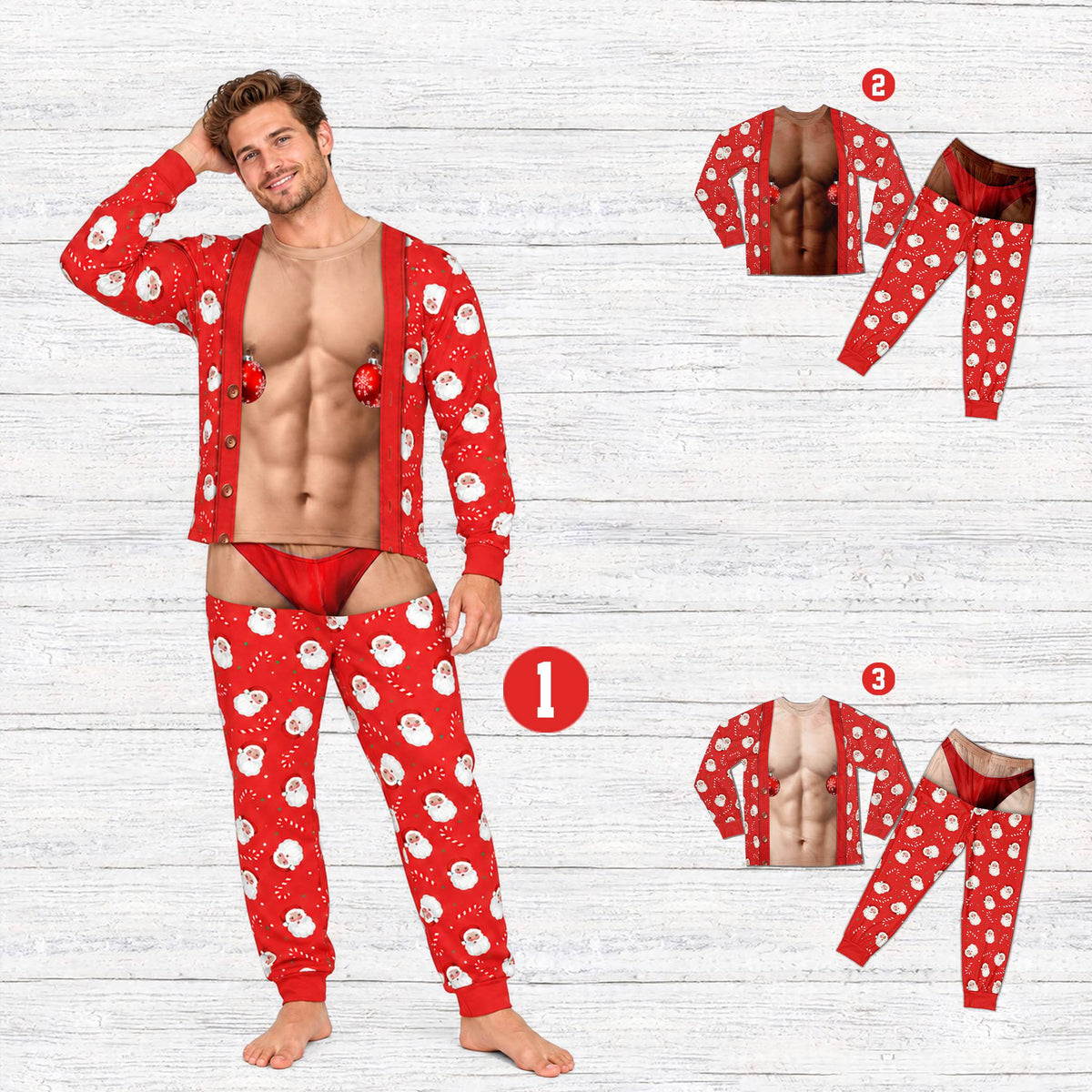 Lifestyle view of someone wearing the funny novelty christmas pajama set