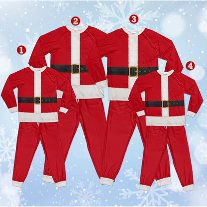 Children playing in their red and white Santa Claus pajamas