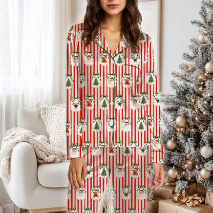 Group shot of family wearing matching Christmas pajamas