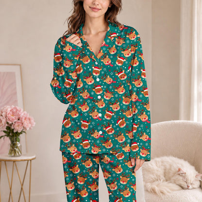 Fifth lifestyle view of the matching holiday family pajamas in action