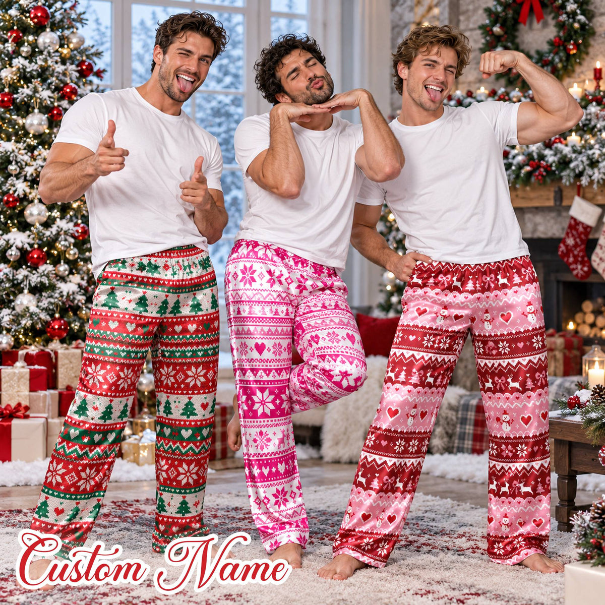 Lifestyle view of the family matching holiday pajamas