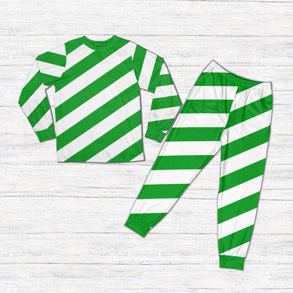 White diagonal stripe matching christmas pajamas for family, front view