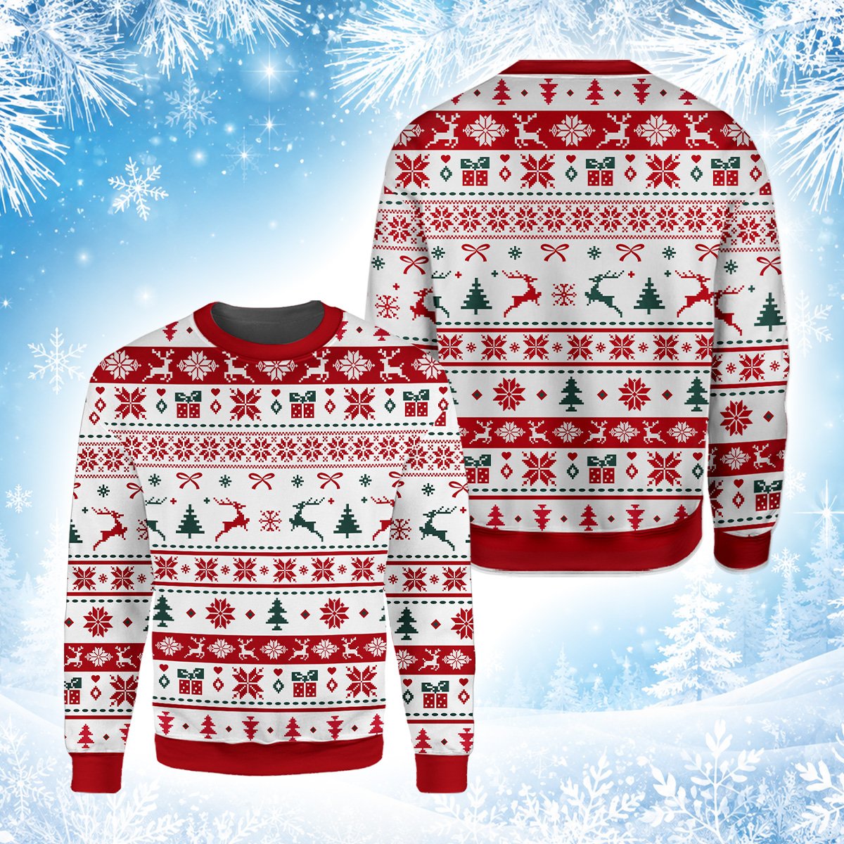 Another front view of the festive matching xmas family pajamas