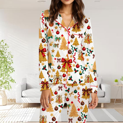 Front view of the festive holiday pajamas