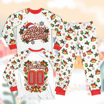 White front view of the festive matching family xmas pajamas