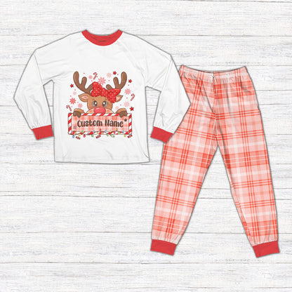 White shirt personalized christmas pajama set for family, front view