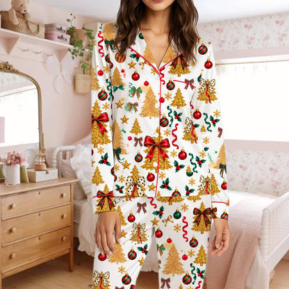 Front view of family xmas matching pajamas detail