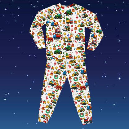 Close-up front view detailing the holiday trucks and candy cane pattern
