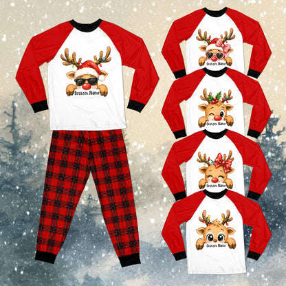 Fourth front view of the custom name reindeer holiday pajamas