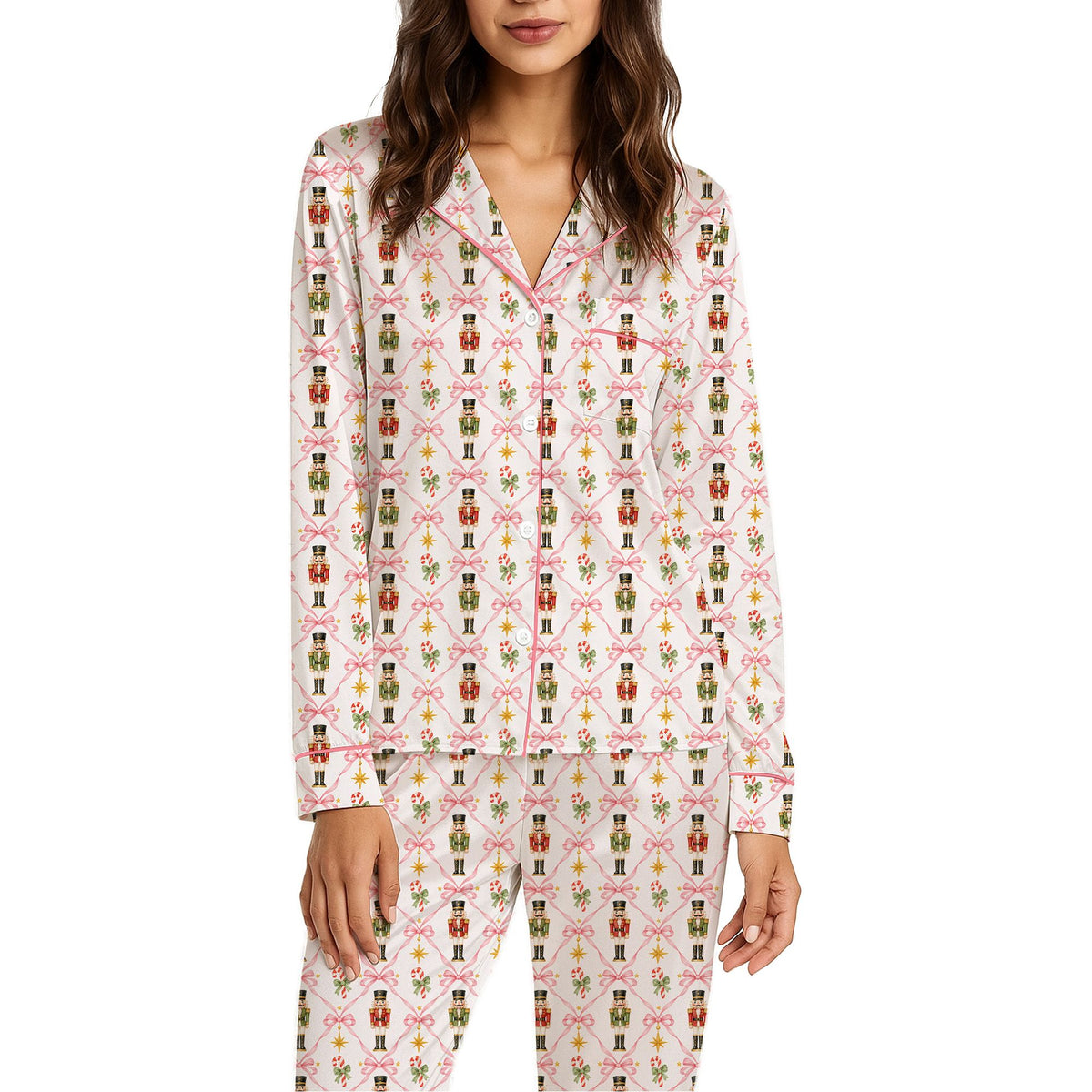 Front view of the white matching family christmas pajama set