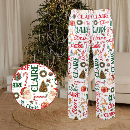 Lifestyle view of a family wearing the white holiday matching family pajamas
