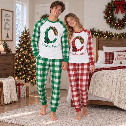 Lifestyle view of the family xmas matching pajamas being worn indoors