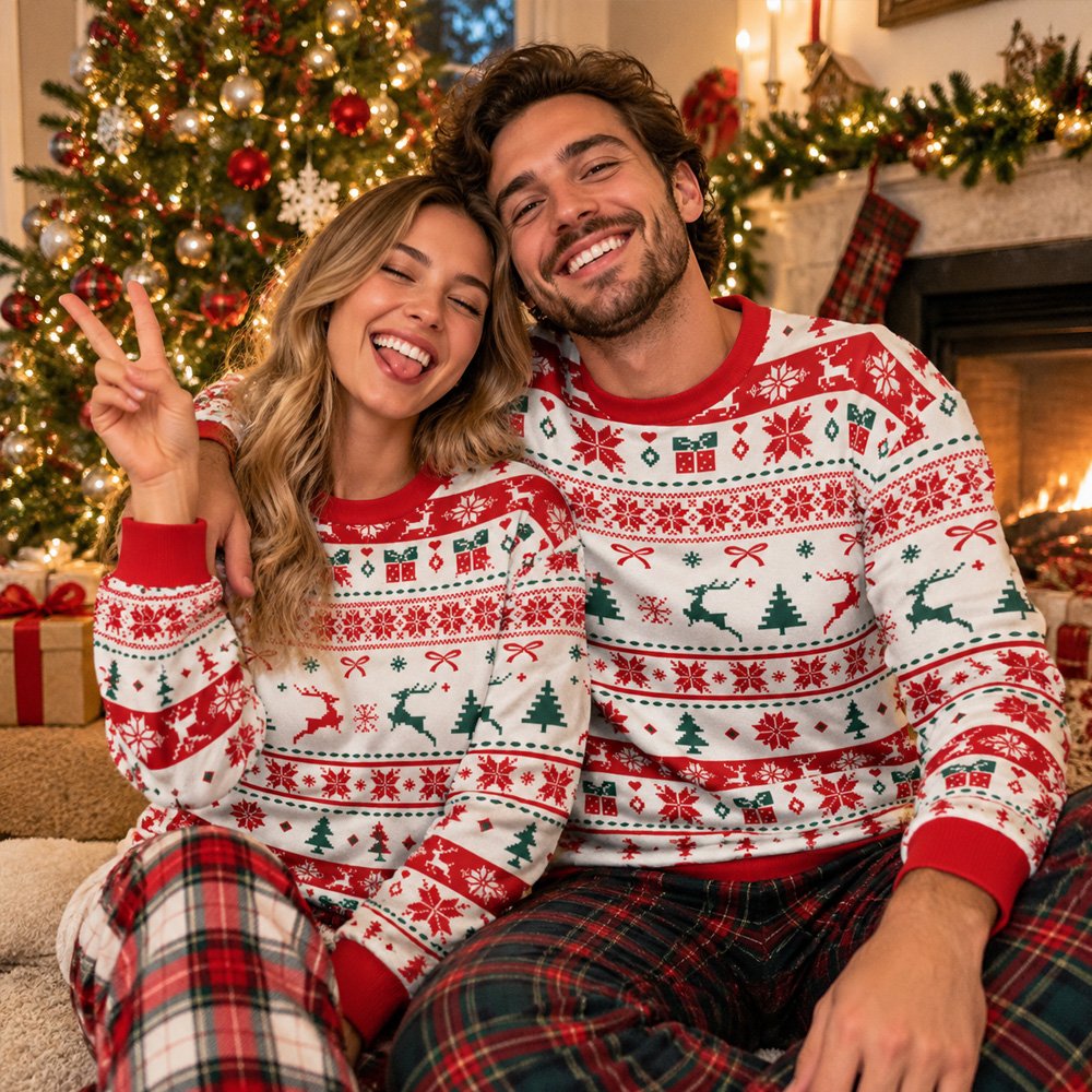Fourth lifestyle view of the family xmas matching pajamas