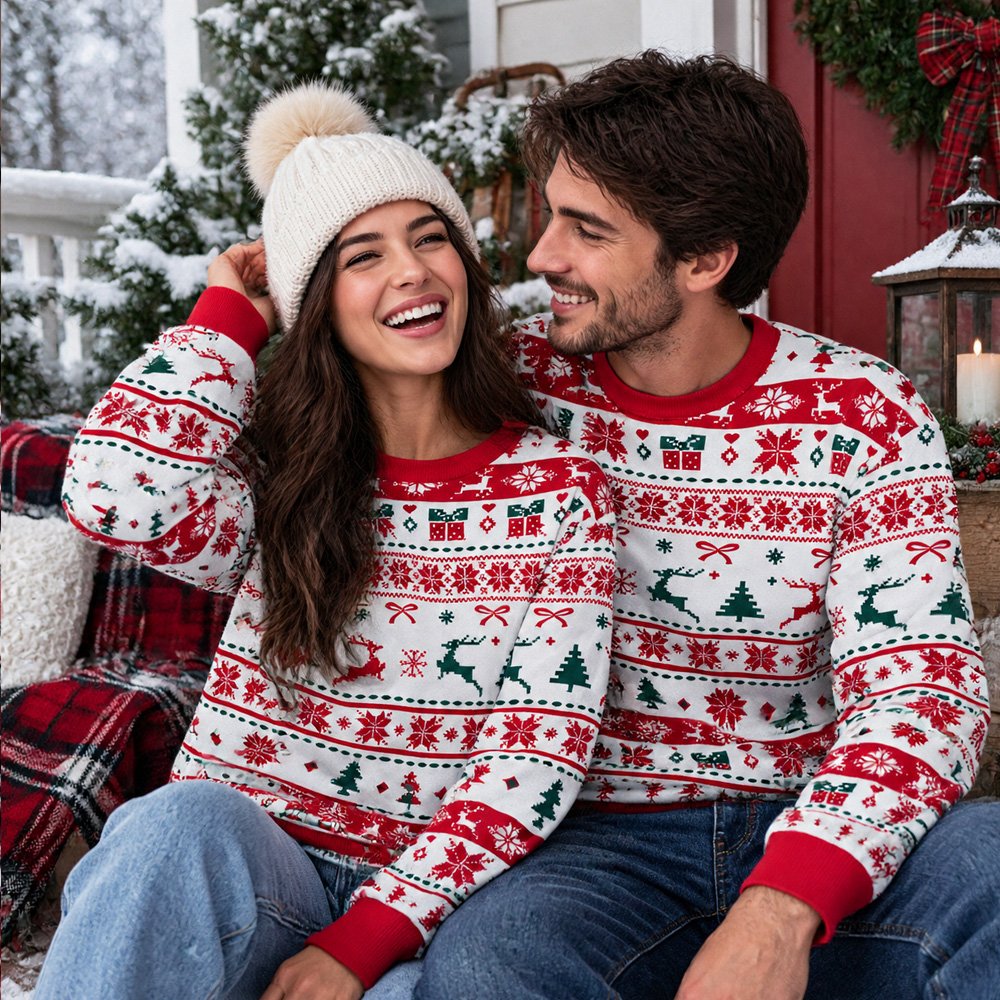 Sixth lifestyle view of the matching holiday pajamas for the family
