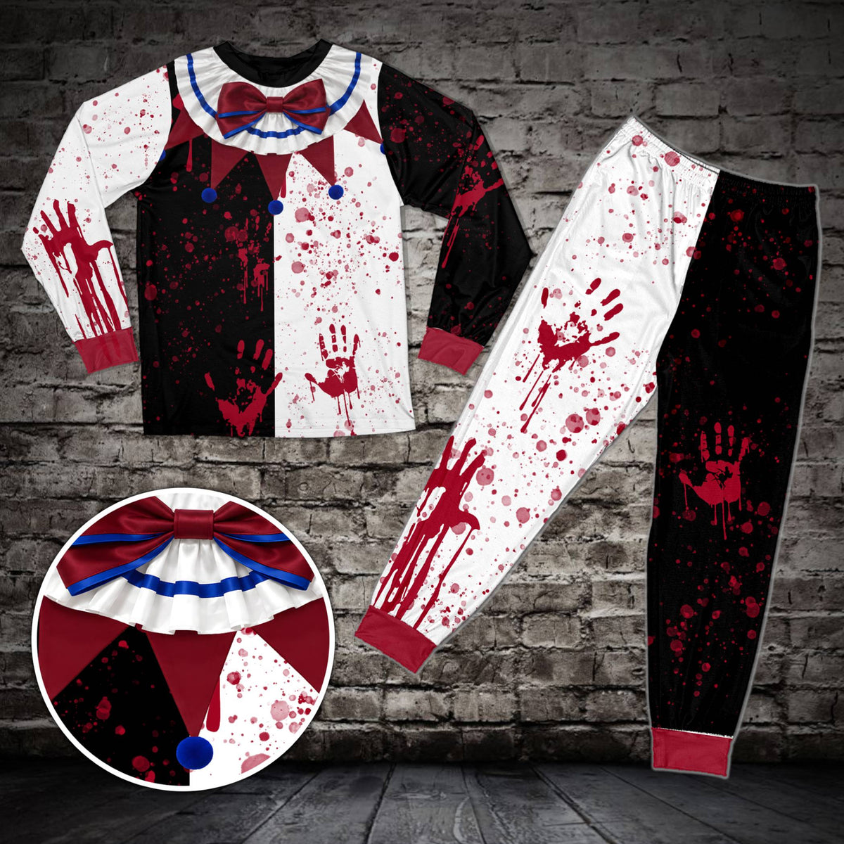 Multicolor creepy jester pajama set front view alternate