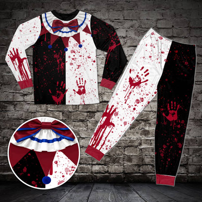 Multicolor creepy jester pajama set front view alternate