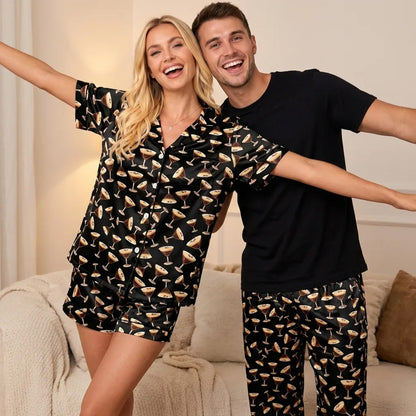 Lifestyle view of the family wearing the coffee pajama set