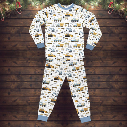 Close up front view of the construction pajama set