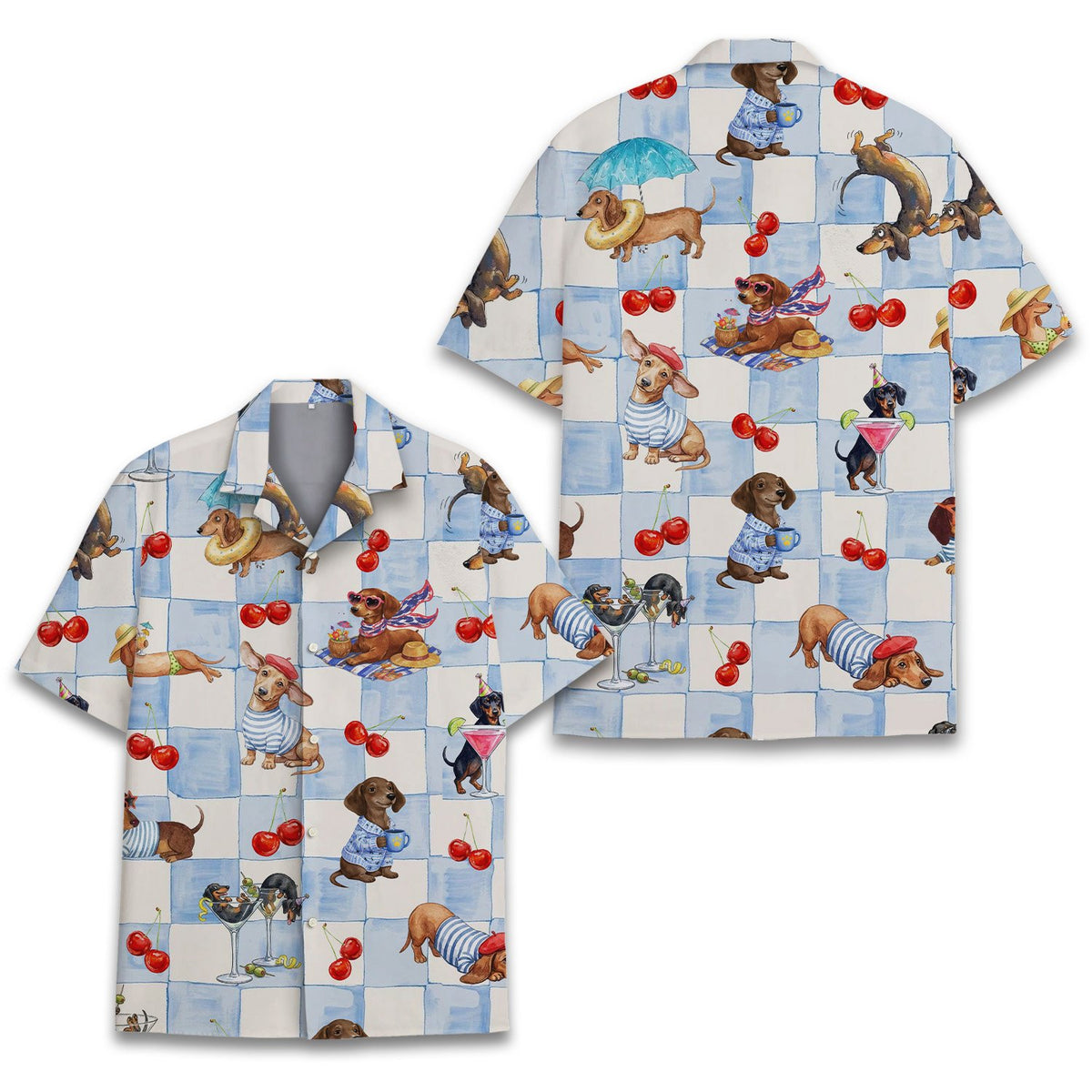 Front view of the matching family pajama bottom with red cherries