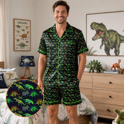 Lifestyle image highlighting the comfortable fit of the polyester dinosaur pajama set