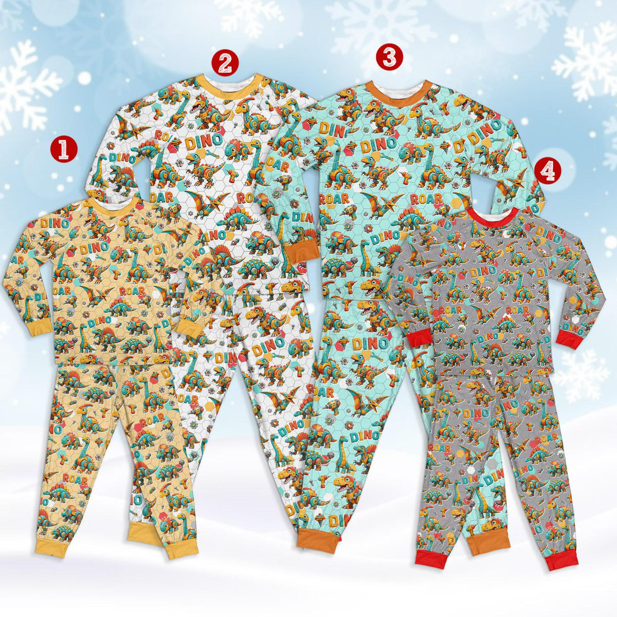 Second front view of the multicolor matching family pajamas