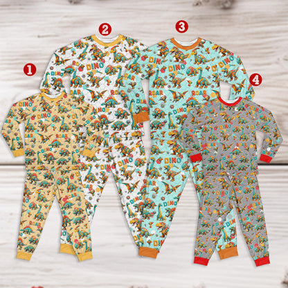 Front view of the multicolor dinosaurs pajama set