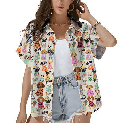 Close up lifestyle view of the matching family pajamas with cartoon dog design