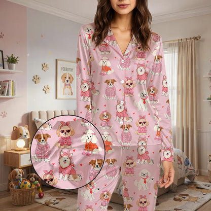 Another front view showing the dogs pajama set design.