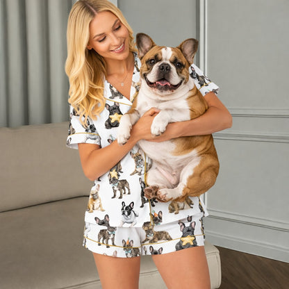 Close-up lifestyle view of the dogs pajama set design with party hats