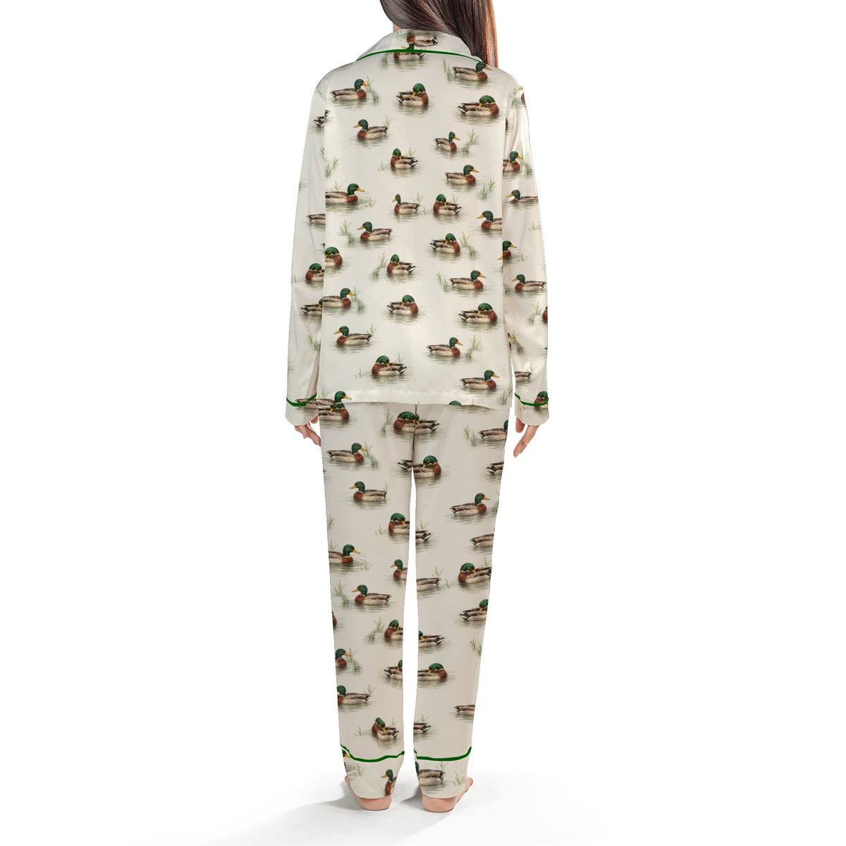 Back view of the ducks pajama set with all-over mallard print