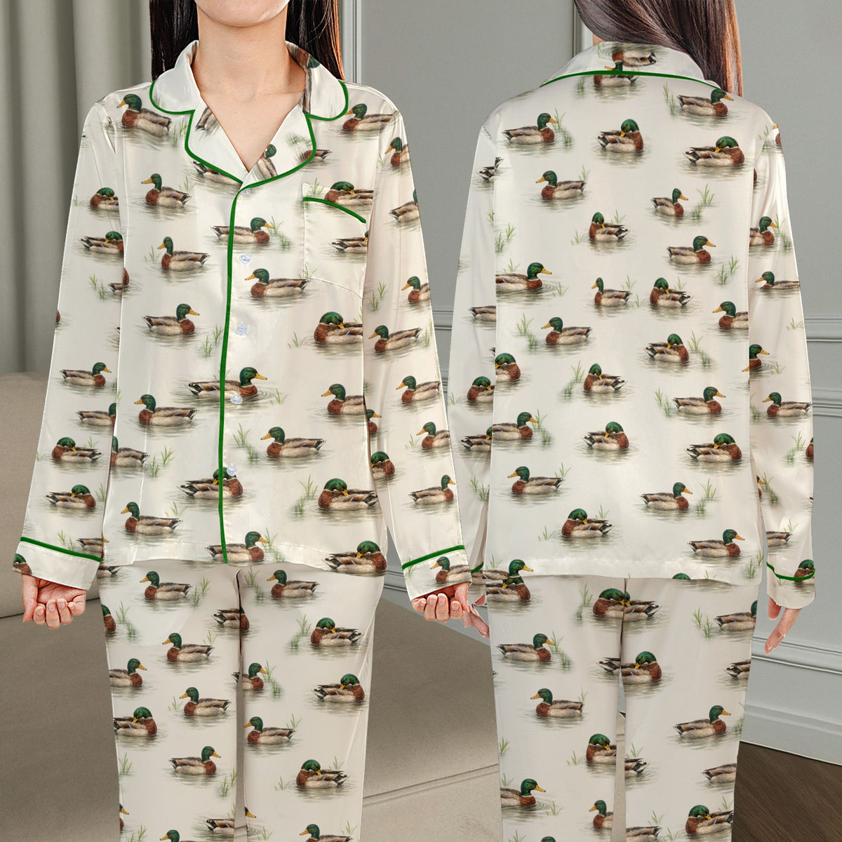 Close up front view 4 of the polyester ducks pajama set