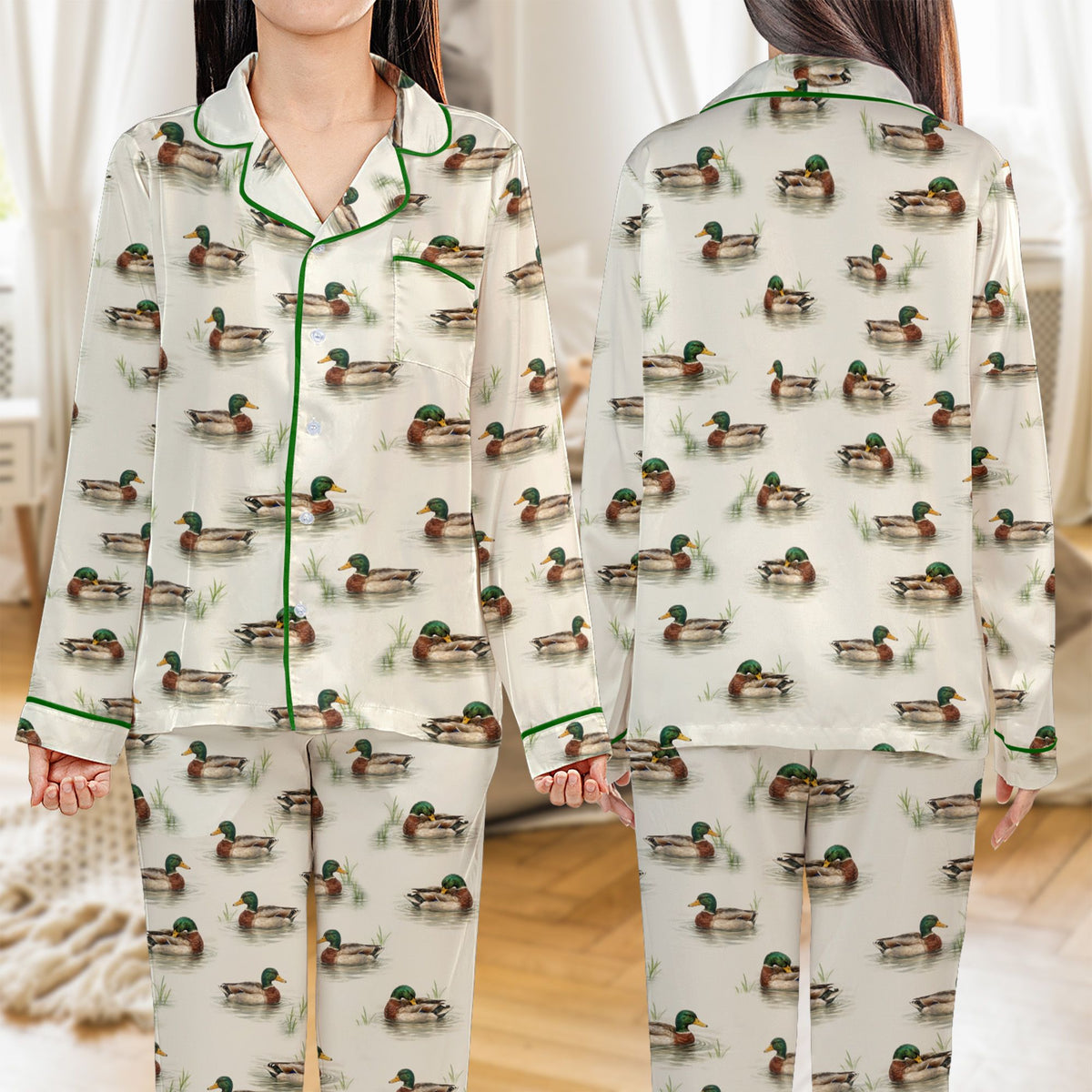 Close up front view 5 of the mallard pattern sleepwear