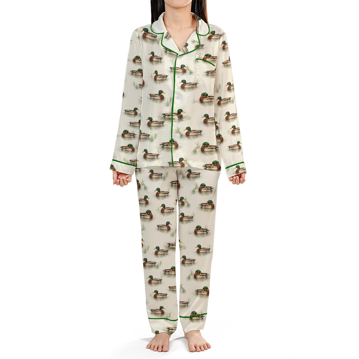 Close up front view 6 of the family matching pajama top and bottoms