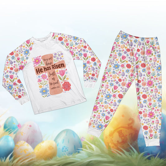 Matching family easter pajama set featuring cross design, main view