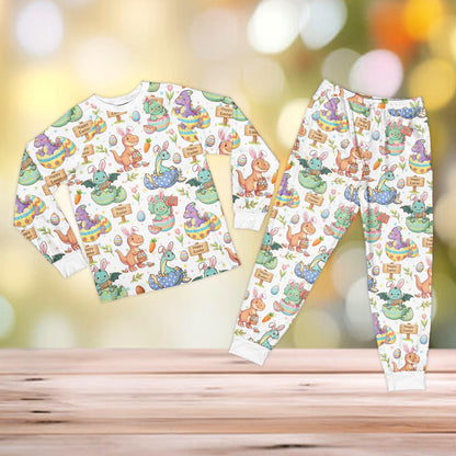 Personalized easter pajama set featuring dinosaur bunny print for family matching outfits, main view