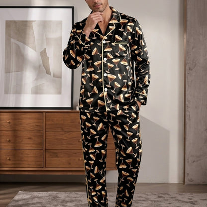 Main front view of the espresso martini pajama set in black for adults