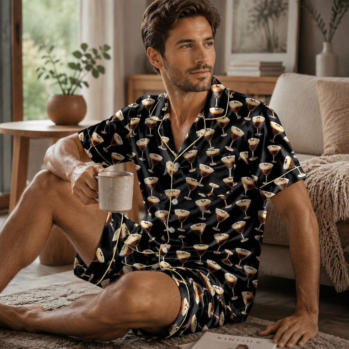Third lifestyle view of the black espresso martini sleepwear