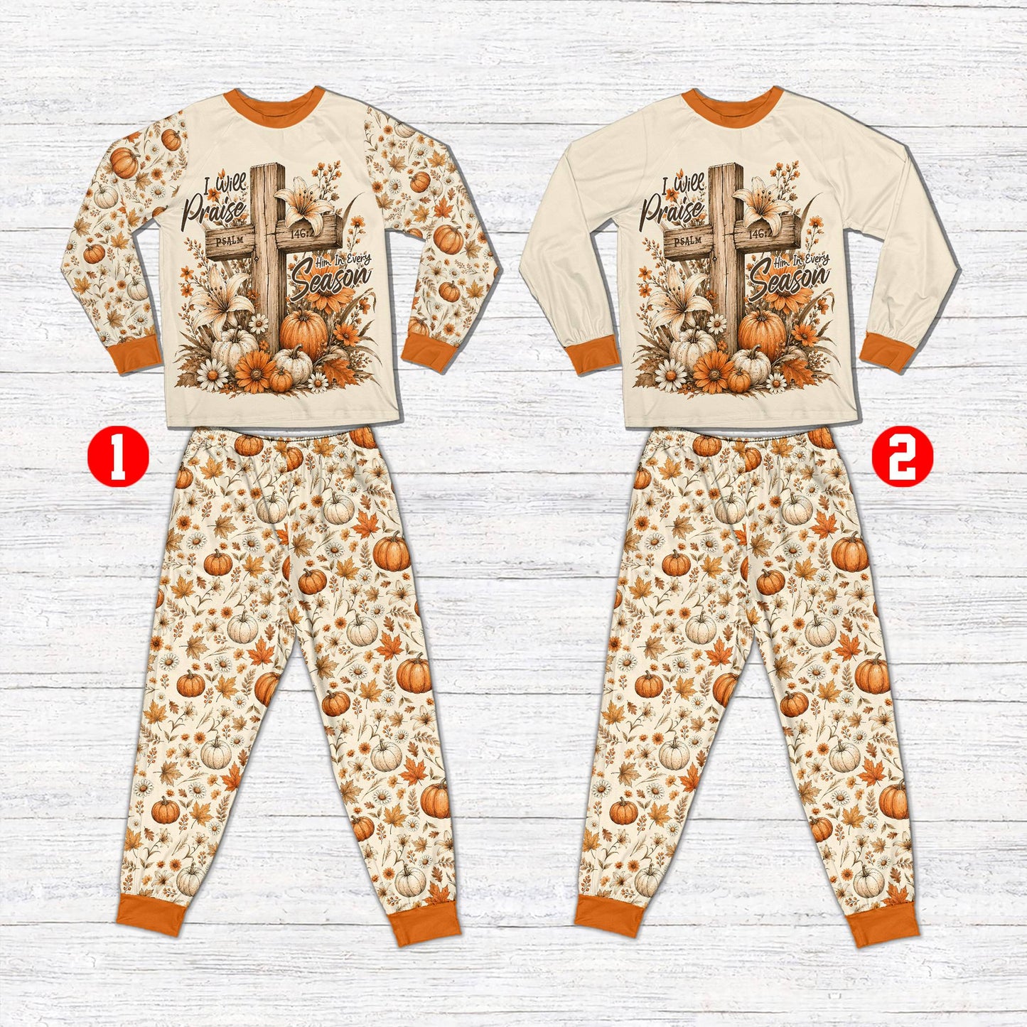 Front view of another matching family pajama set variation