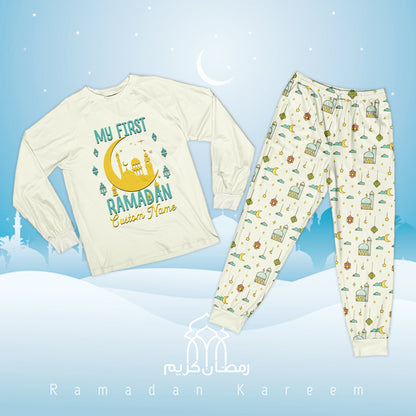 Front view of the faith matching family pajamas pants in white