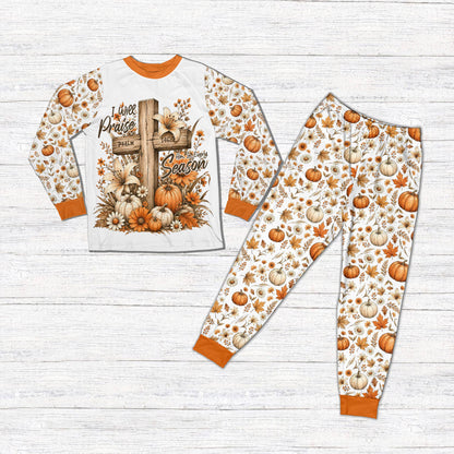Front view of the faith inspired matching family pajamas
