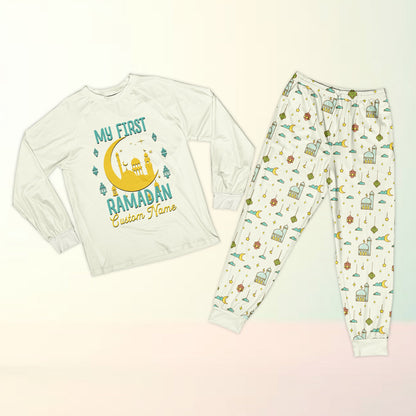 Close-up of the faith pajama set pants pattern in white