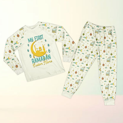 Another detailed view of the faith matching family pajamas pattern in white