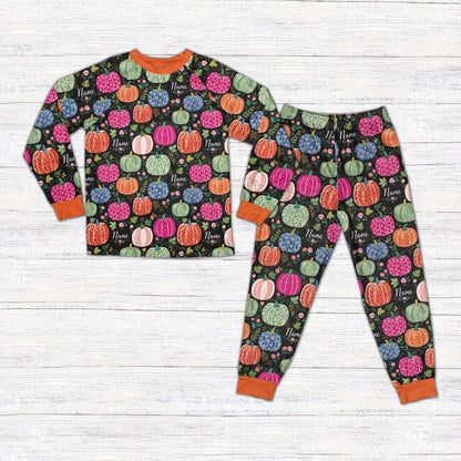 Alternative black front view of the custom name fall pajama set