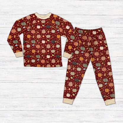 Front view of the matching family pajamas holiday featuring woodland animals.