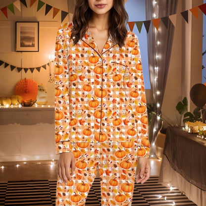 Second alternate view showing the brown piping details on the pajamas